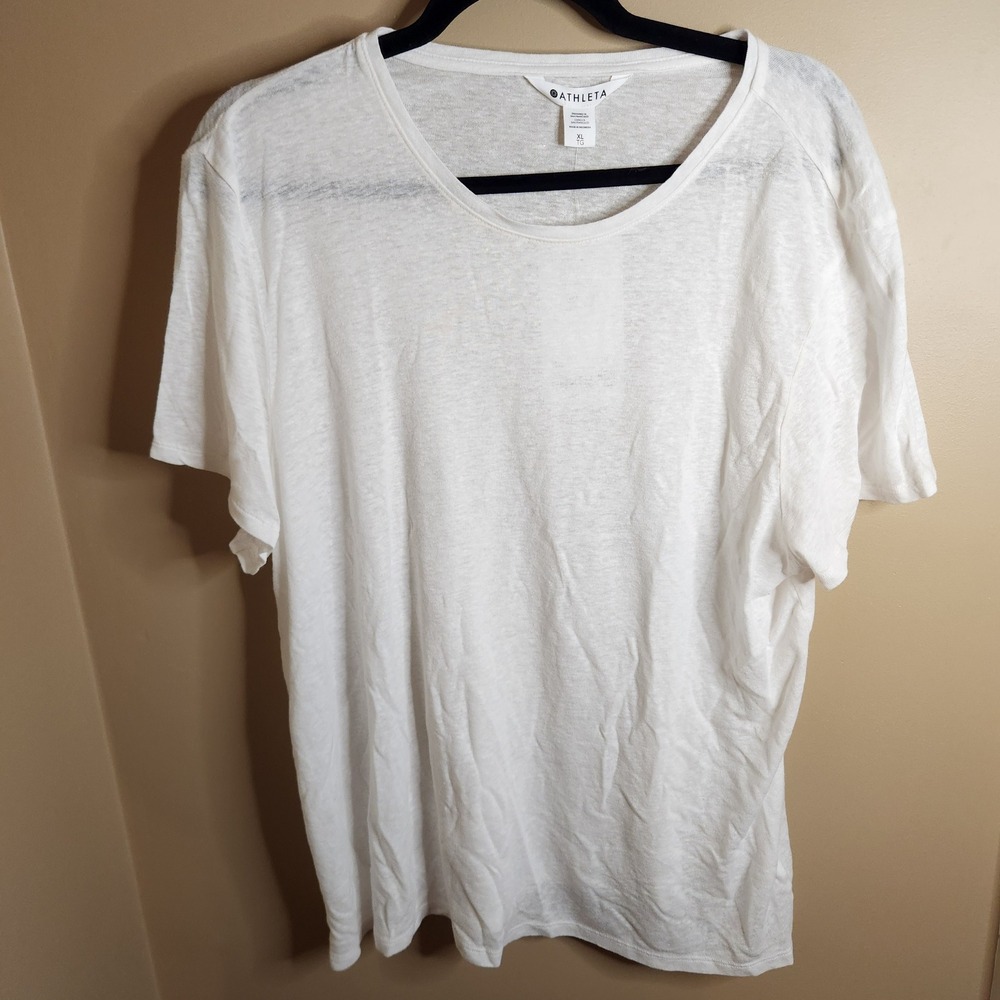 Athleta Getaway Linen Blend Tee White XL 597545 NWT